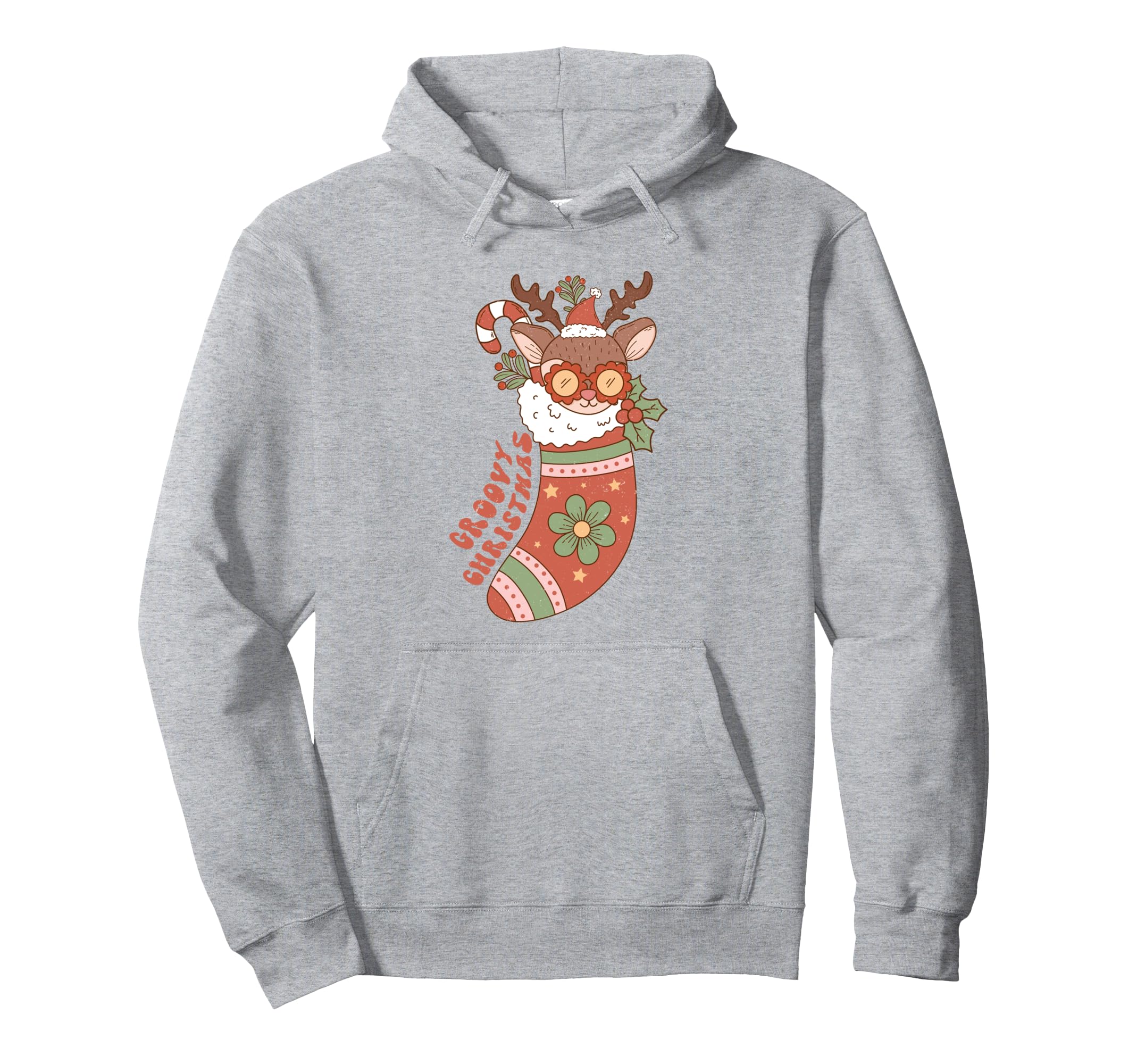Groovy Reindeer Stocking Boho Hoodie - Fun Novelty Design Men Women - T-Shirt, Sweatshirt, Hoodie
