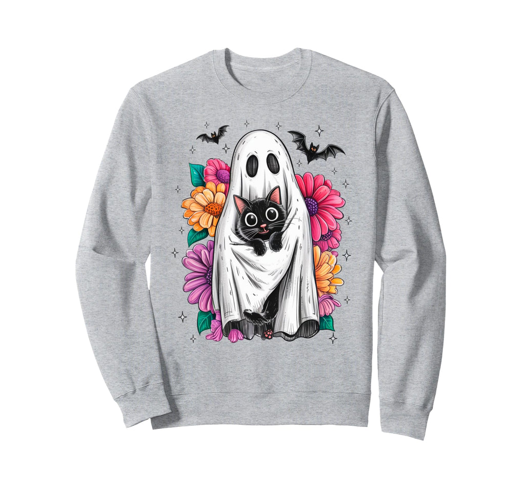Boho Halloween Cat Ghost Spooky Sweatshirt - Fun Novelty Design Men Women - T-Shirt, Sweatshirt, Hoodie