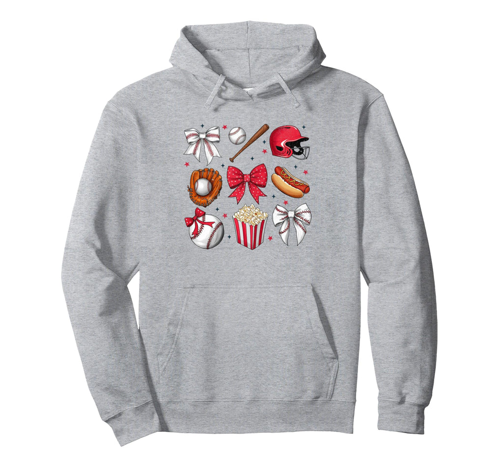 Baseball Coquette Bow Baseball Cheer Mom Hoodie - Trendy Graphic Unisex - T-Shirt, Sweatshirt, Hoodie