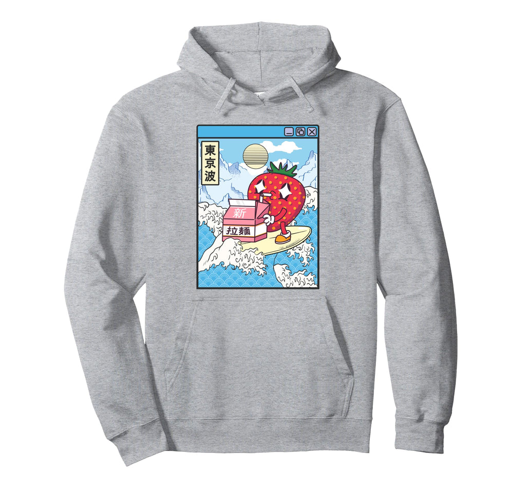 Surfing Strawberry Drinking Milk Japan Wave Hoodie - Graphic Print Unisex - T-Shirt, Sweatshirt, Hoodie