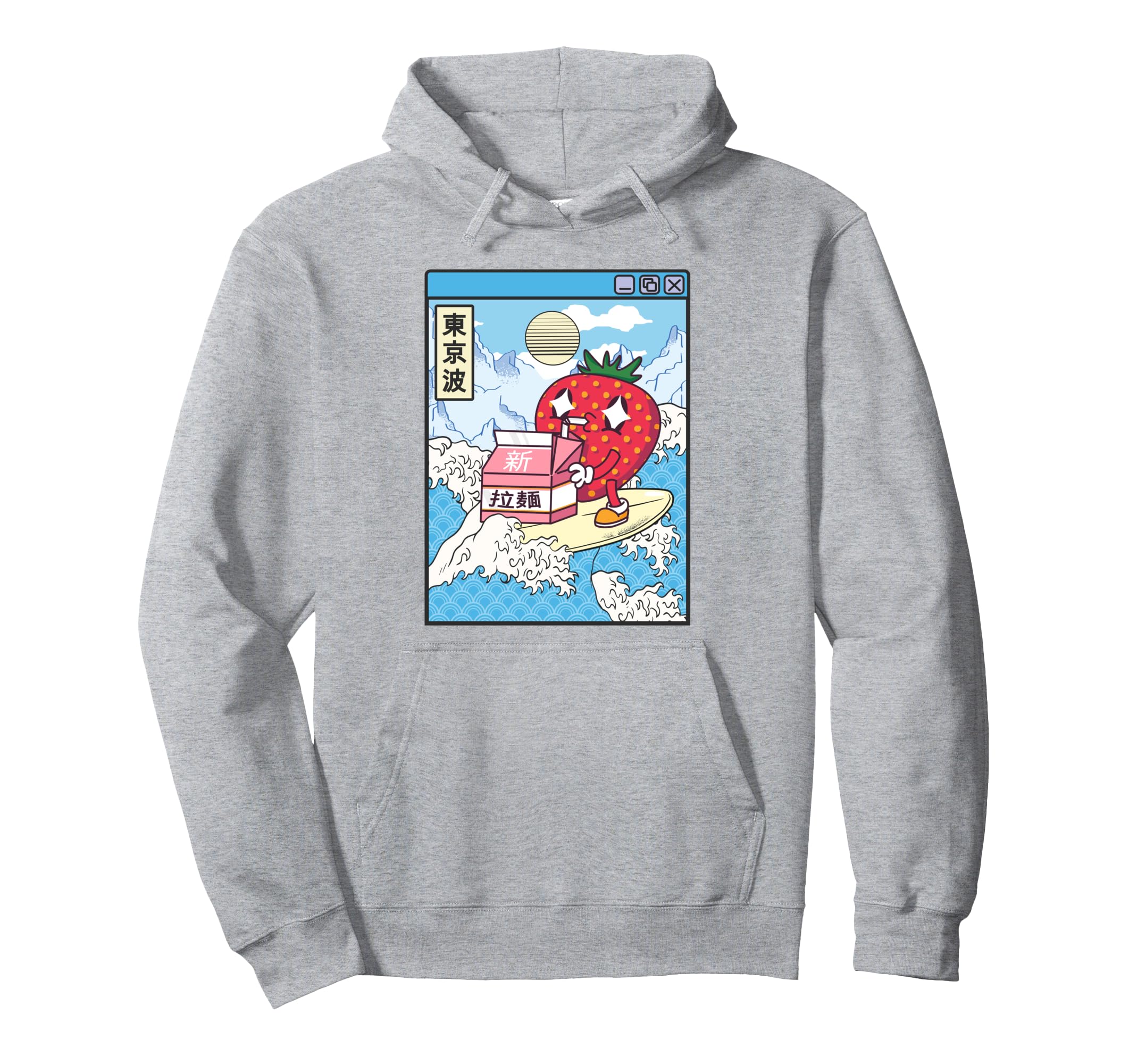 Surfing Strawberry Drinking Milk Japan Wave Hoodie - Graphic Print Unisex - T-Shirt, Sweatshirt, Hoodie