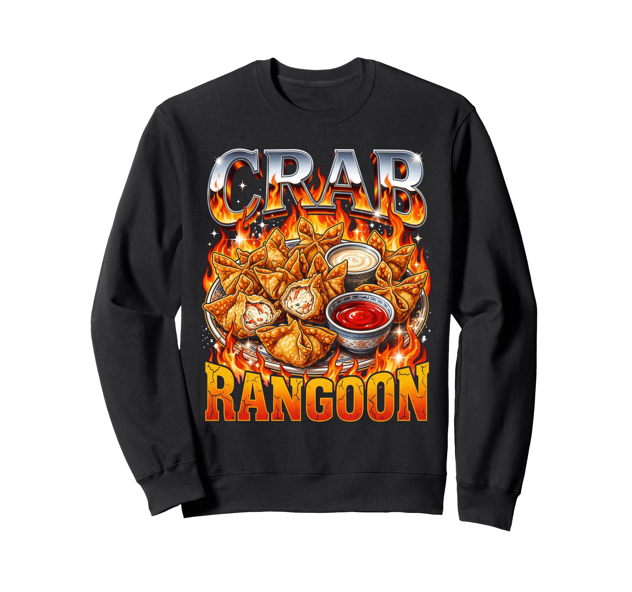 Fiery 90S Bootleg Crab Rangoon Foodie Sweatshirt - Aesthetic Graphic Unisex - T-Shirt, Sweatshirt, Hoodie