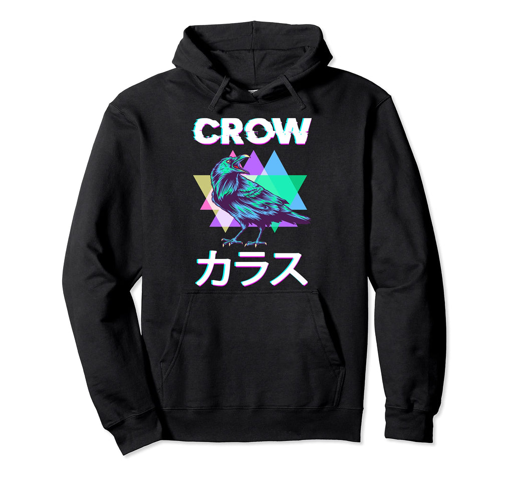 Crow Japanese Vaporwave Kanji Raven Hoodie - Minimalist Print Unisex - T-Shirt, Sweatshirt, Hoodie