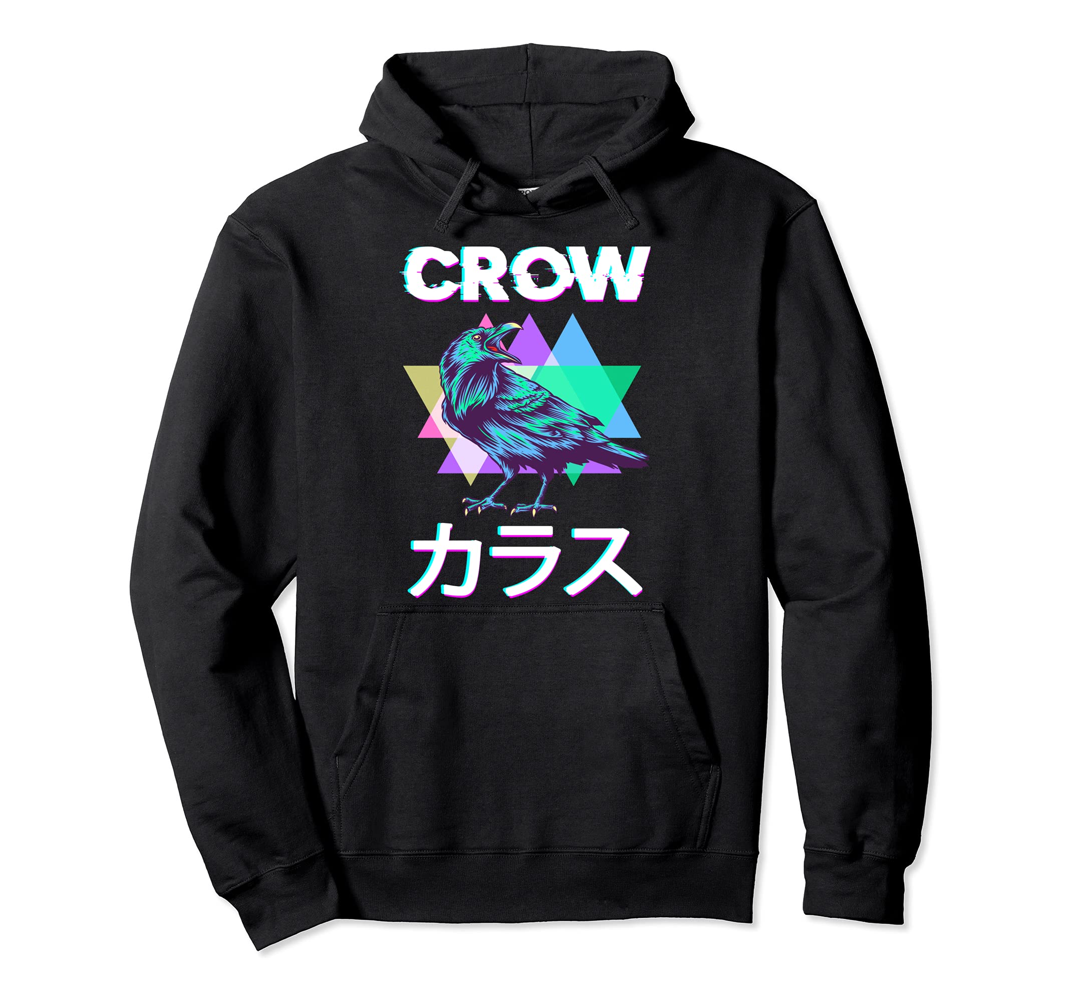 Crow Japanese Vaporwave Kanji Raven Hoodie - Minimalist Print Unisex - T-Shirt, Sweatshirt, Hoodie