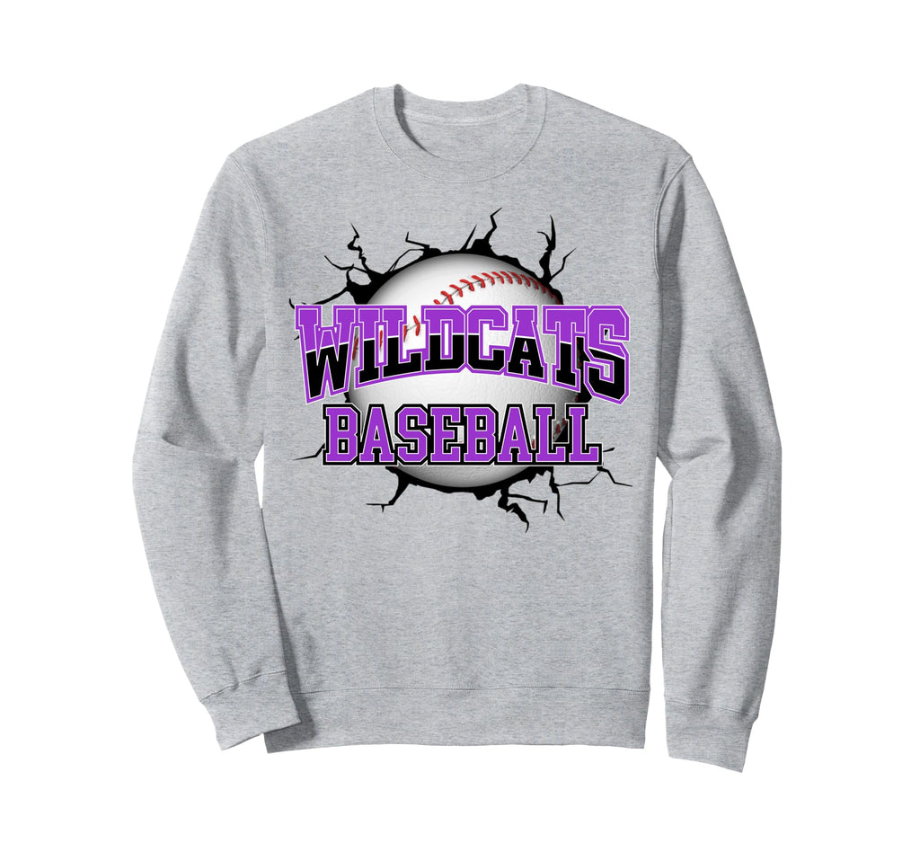 Wildcats Baseball Break Purple Sweatshirt - Unique Graphic for Adults - T-Shirt, Sweatshirt, Hoodie