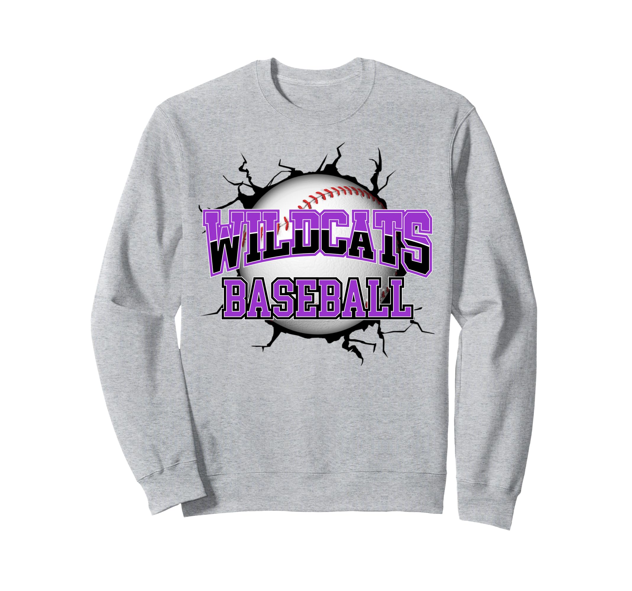 Wildcats Baseball Break Purple Sweatshirt - Unique Graphic for Adults - T-Shirt, Sweatshirt, Hoodie