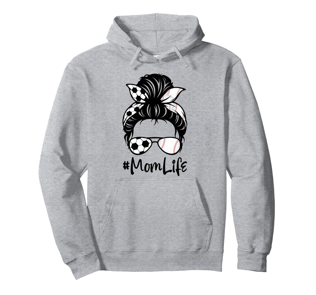 Womens Mom Life Soccer Messy Bun Baseball Hoodie - Streetwear Style Unisex - T-Shirt, Sweatshirt, Hoodie