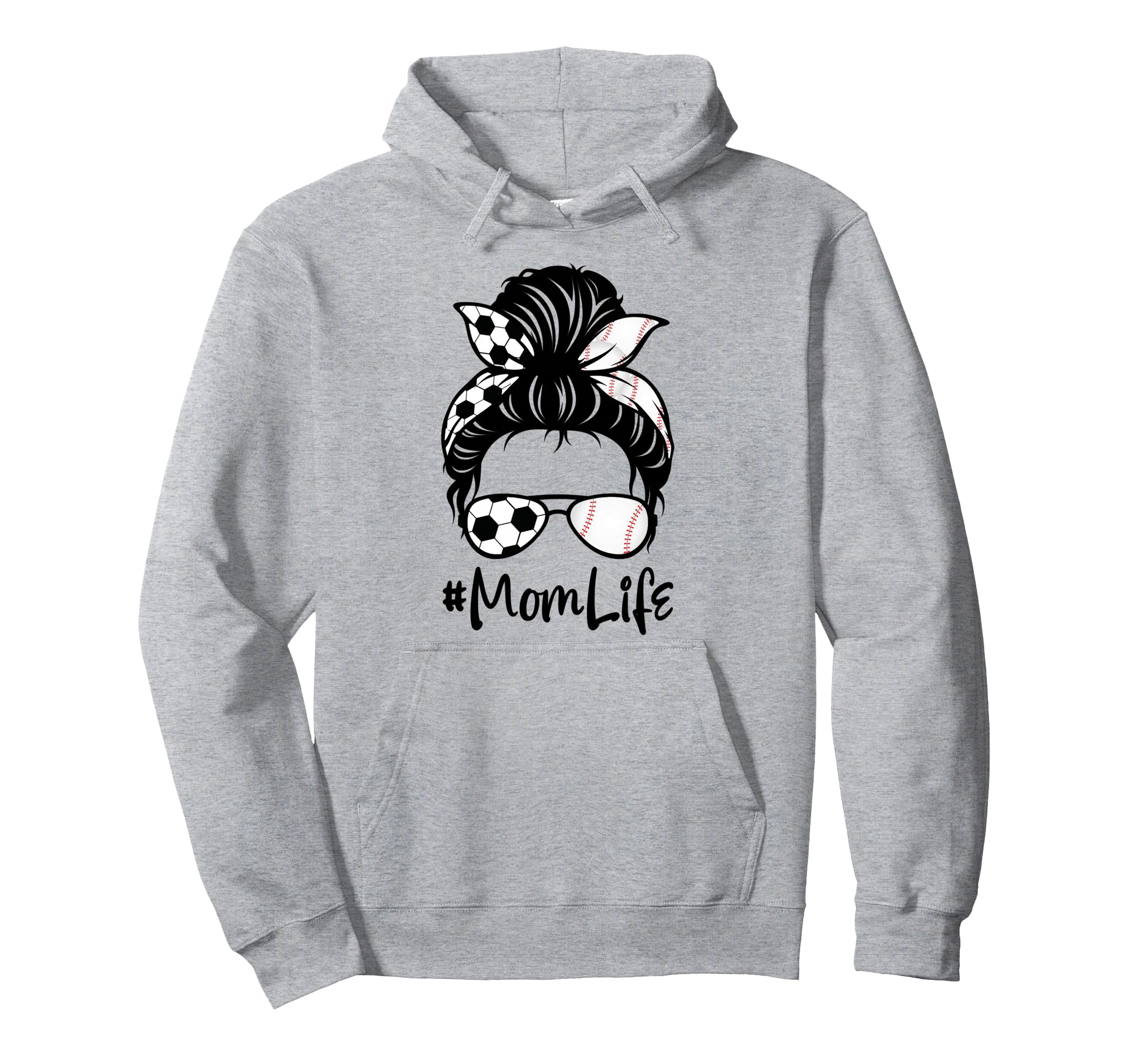 Womens Mom Life Soccer Messy Bun Baseball Hoodie - Streetwear Style Unisex - T-Shirt, Sweatshirt, Hoodie
