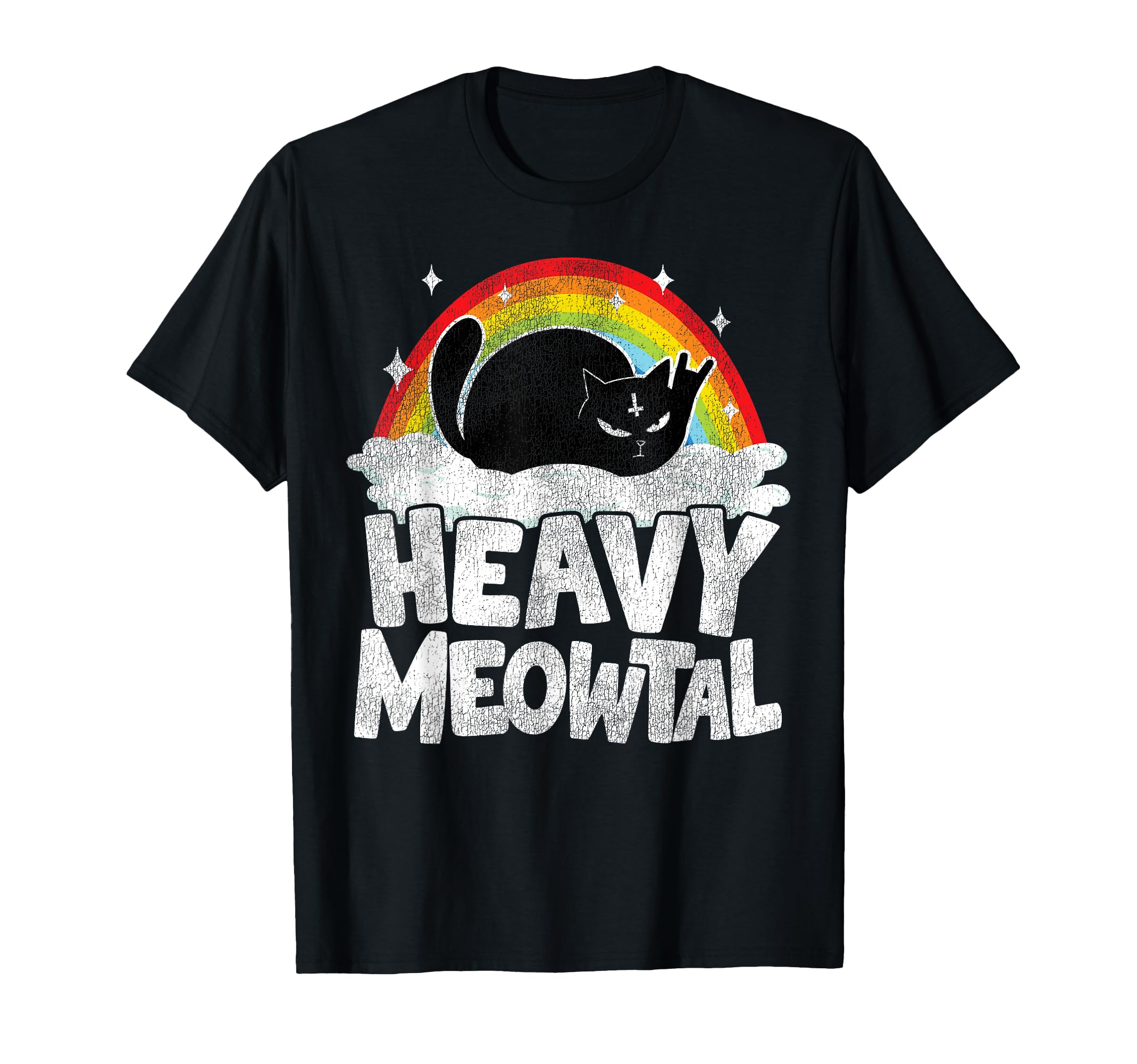 Heavy Meowtal Cat Rainbow Satanic Funny T-Shirt - Graphic Print Unisex - T-Shirt, Sweatshirt, Hoodie