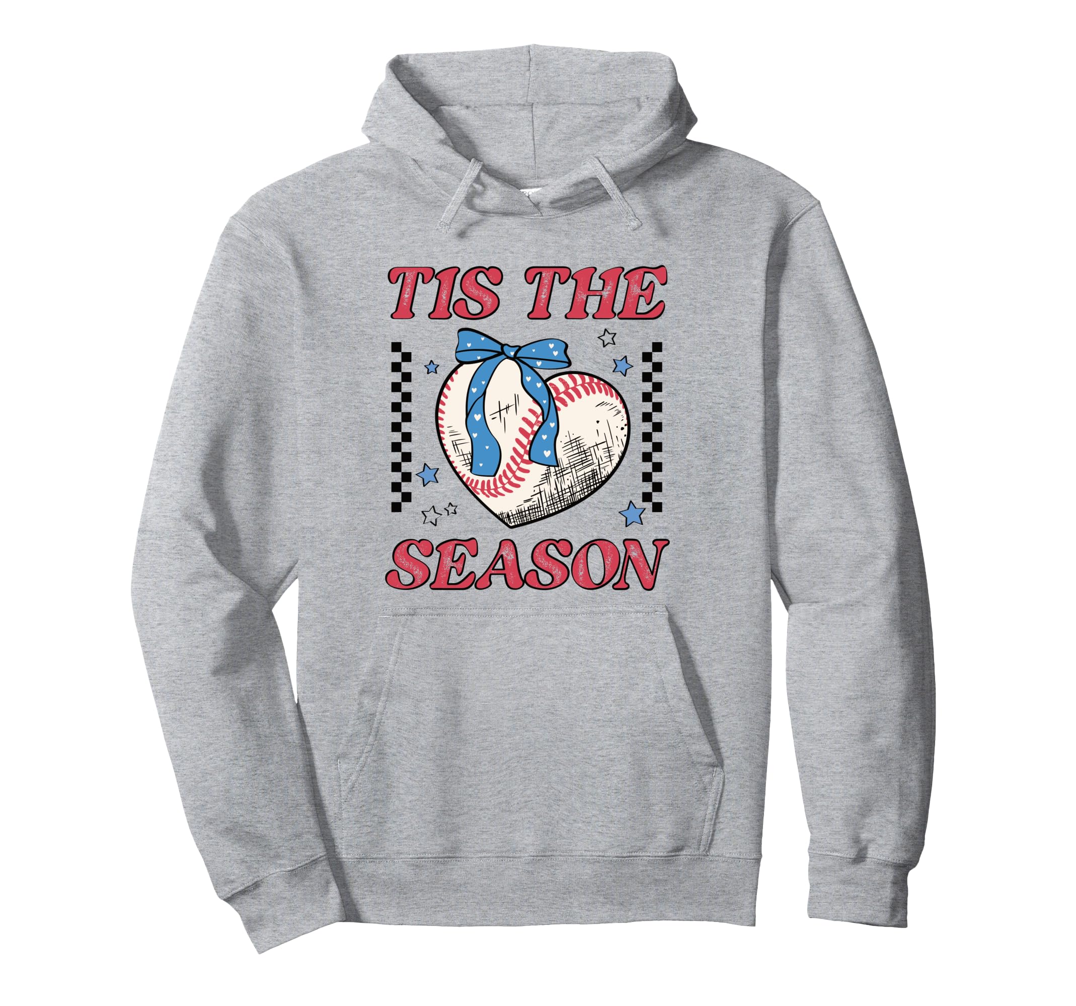 Baseball Heart Bow Distressed Sports Fan Hoodie - Graphic Print for Adults - T-Shirt, Sweatshirt, Hoodie