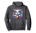 Vaporwave Glitch Art Kawaii Cat Drinking Hoodie - Streetwear Style Unisex - T-Shirt, Sweatshirt, Hoodie