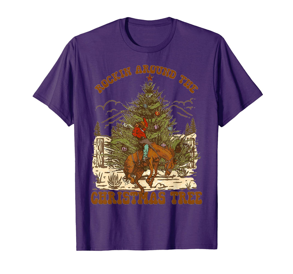 Rockin Around Cowboy Tree Santa Ride T-Shirt - Custom Art Print Unisex - T-Shirt, Sweatshirt, Hoodie