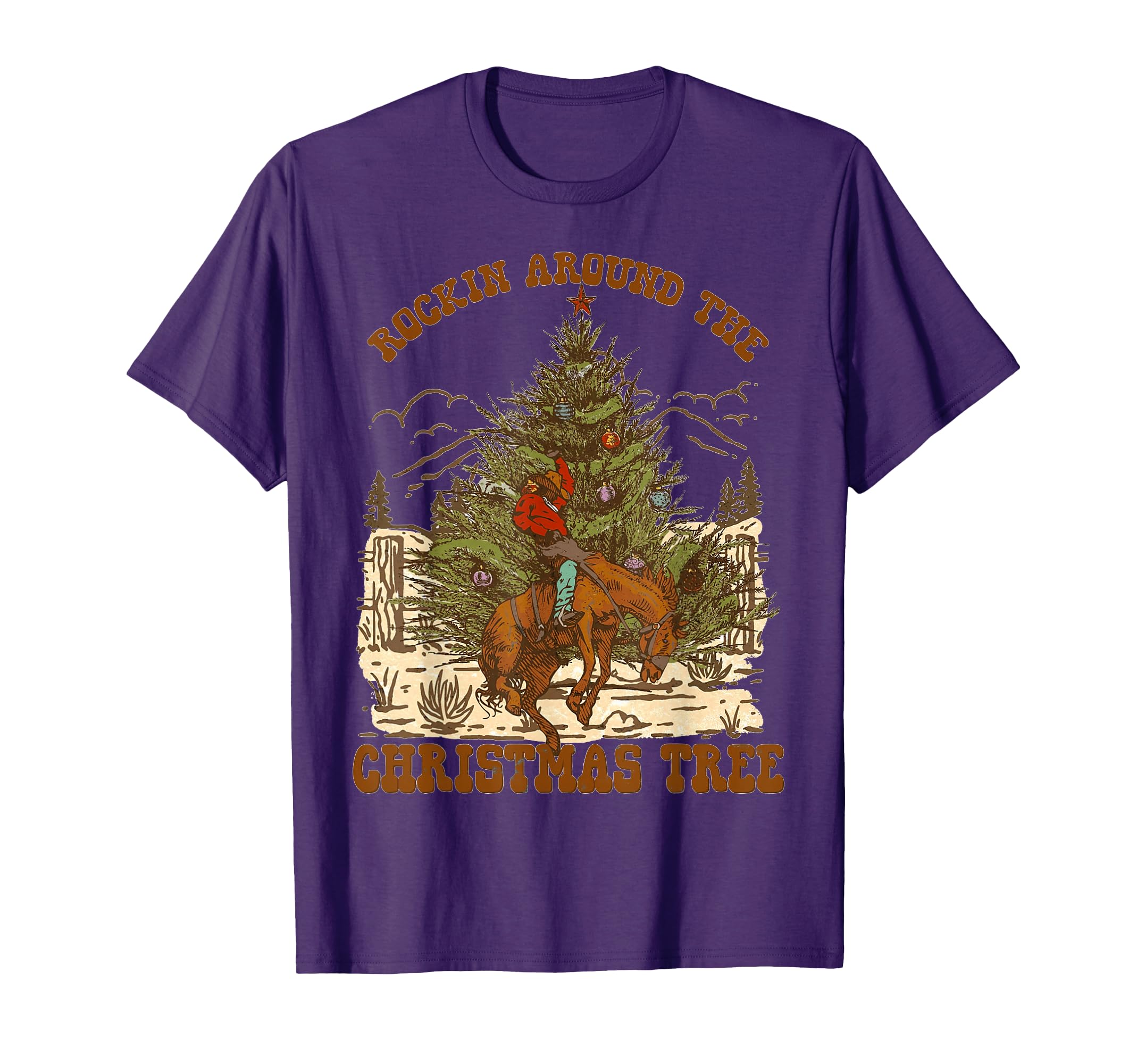 Rockin Around Cowboy Tree Santa Ride T-Shirt - Custom Art Print Unisex - T-Shirt, Sweatshirt, Hoodie
