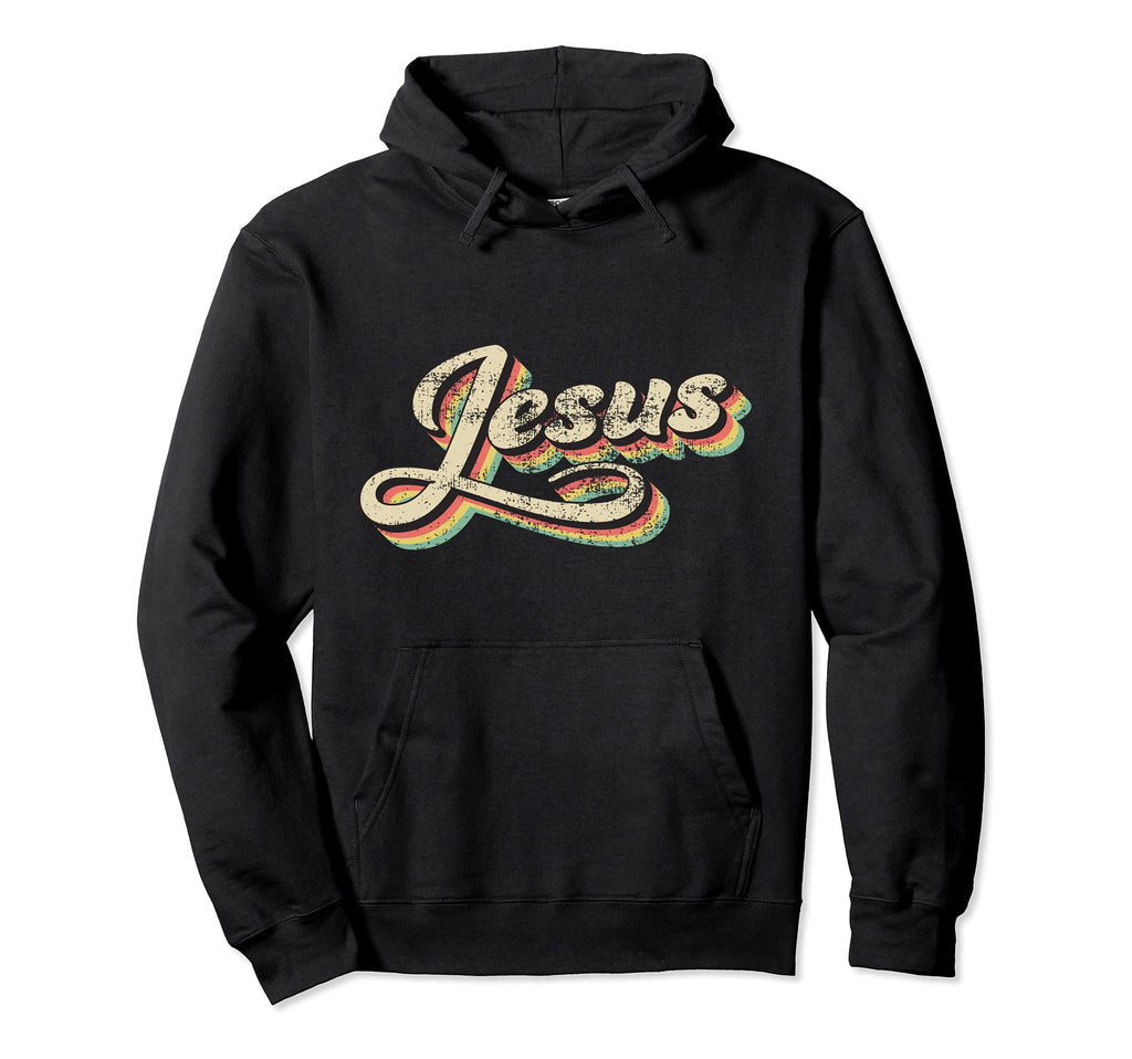 Jesus Name 70S Inspired Distressed Hoodie - Graphic Print for Adults - T-Shirt, Sweatshirt, Hoodie
