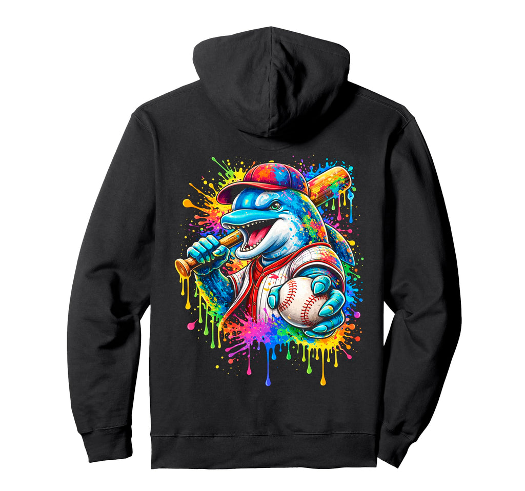 Dolphin Baseball Player Paint Hoodie - Casual Everyday Wear Men Women - T-Shirt, Sweatshirt, Hoodie