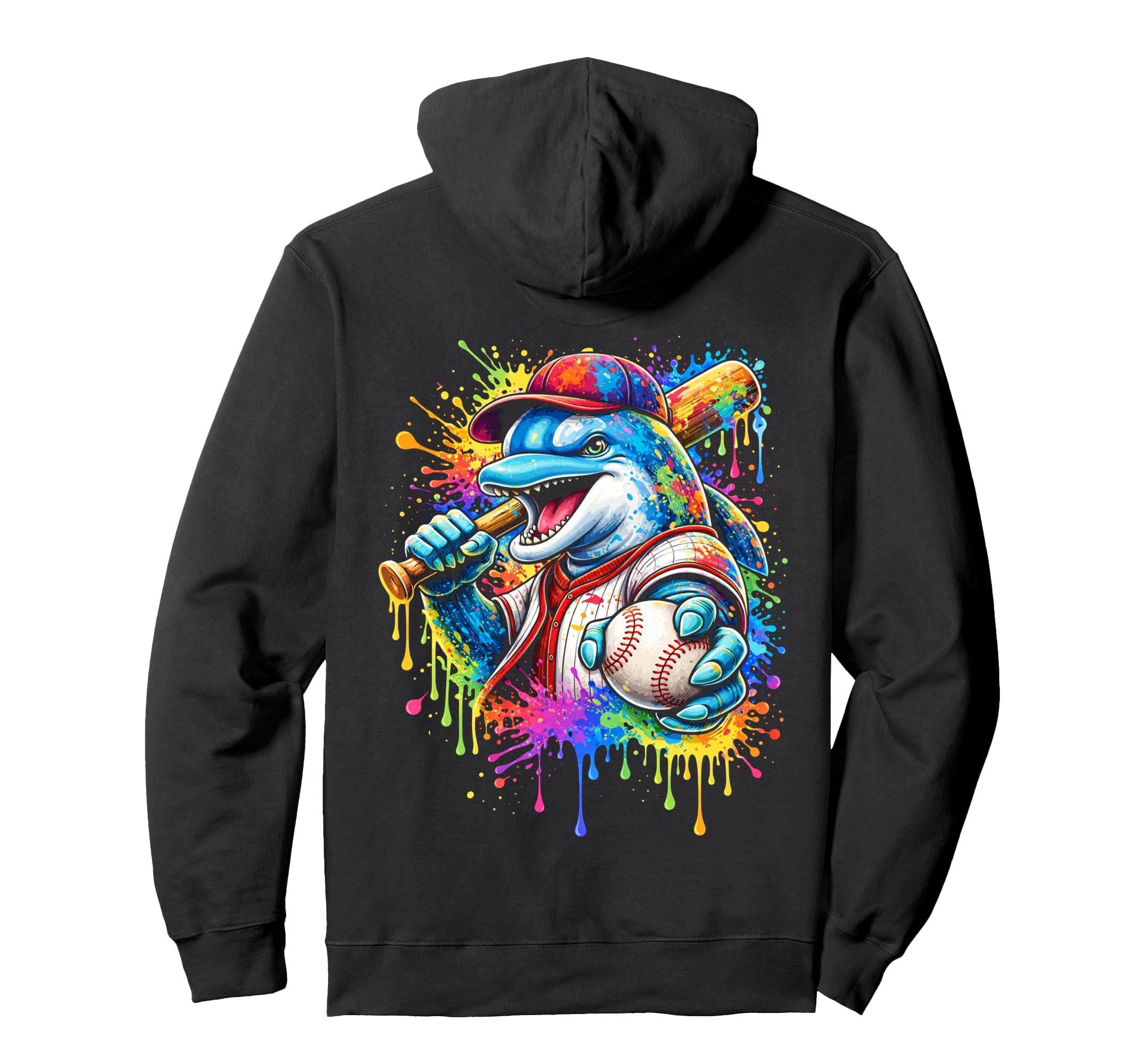 Dolphin Baseball Player Paint Hoodie - Casual Everyday Wear Men Women - T-Shirt, Sweatshirt, Hoodie