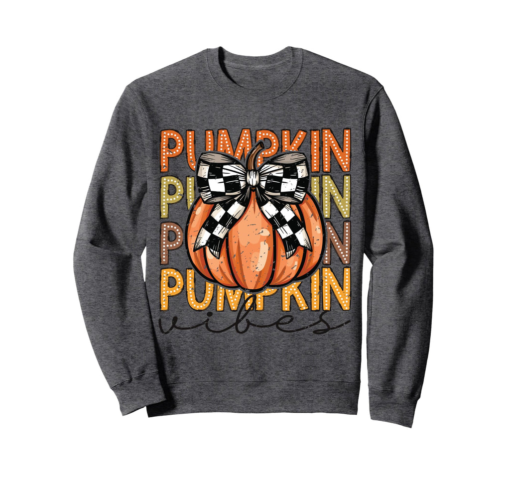Pumpkin Vibes Coquette Bow Sweatshirt - Casual Everyday Wear for Adults - T-Shirt, Sweatshirt, Hoodie