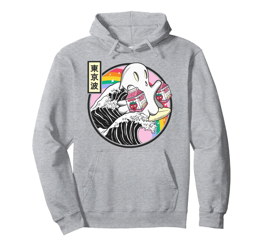 Surfing Ghost Strawberry Milk Hoodie - Fun Novelty Design for Adults - T-Shirt, Sweatshirt, Hoodie