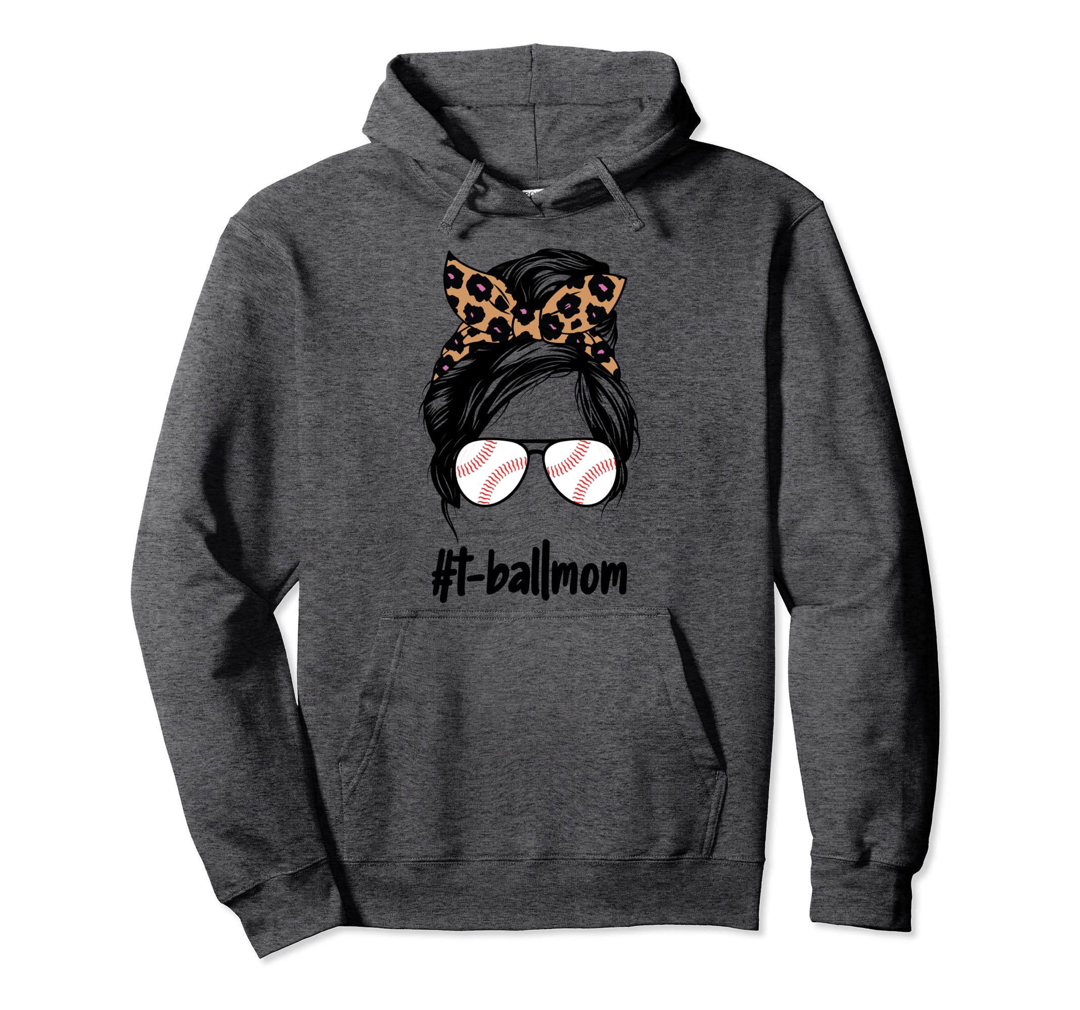 T Ball Mom Messy Bun Leopard Baseball Hoodie - Fun Novelty Design Unisex - T-Shirt, Sweatshirt, Hoodie