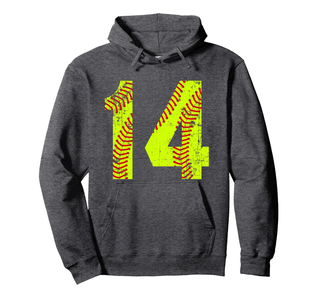 Softball 14 Jersey Number Hoodie - Custom Art Print Unisex - T-Shirt, Sweatshirt, Hoodie