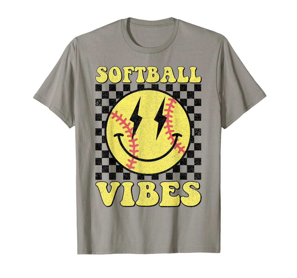 Groovy Softball Vibes Smile Face T-Shirt - Novelty Apparel Unisex - T-Shirt, Sweatshirt, Hoodie