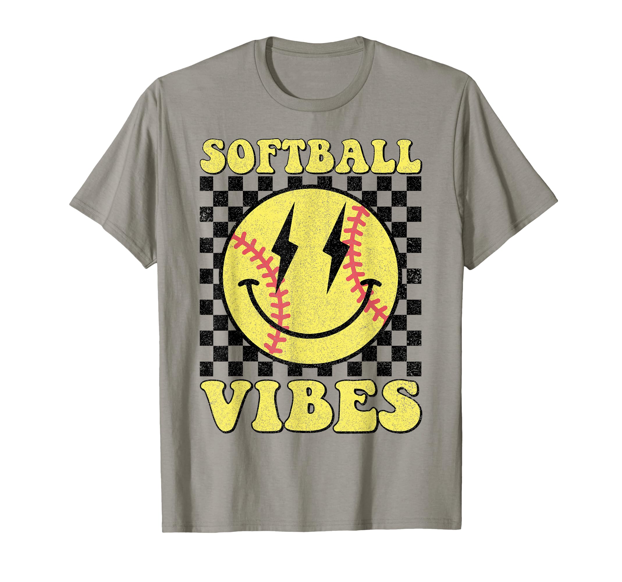 Groovy Softball Vibes Smile Face T-Shirt - Novelty Apparel Unisex - T-Shirt, Sweatshirt, Hoodie