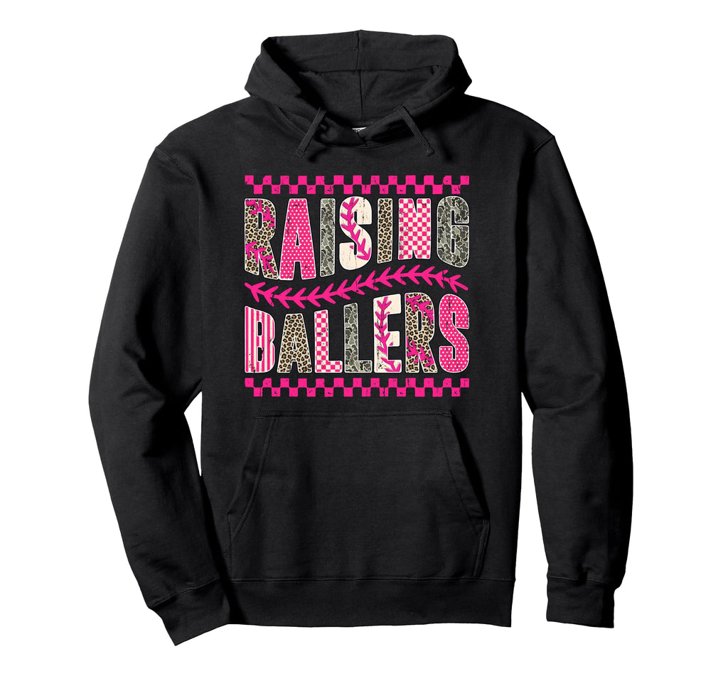 Raising Ballers Baseball Mom Funny Hoodie - Aesthetic Graphic Unisex - T-Shirt, Sweatshirt, Hoodie