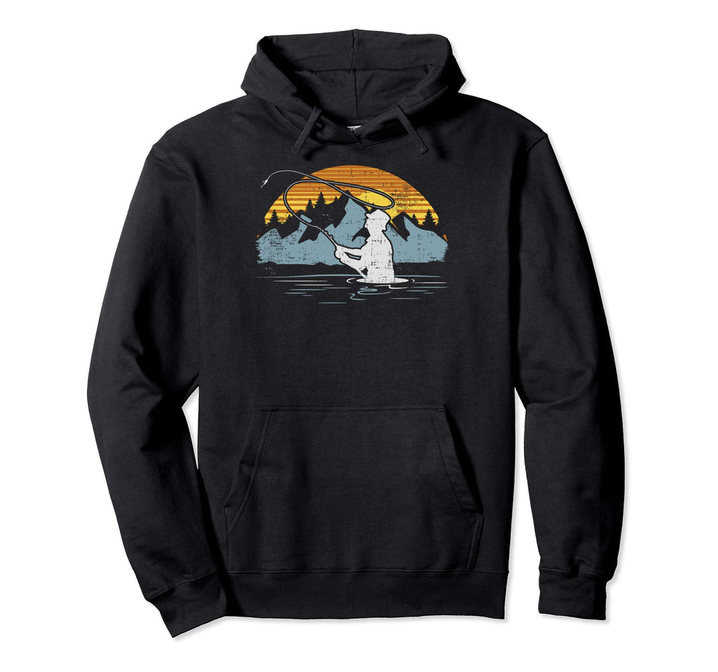 Fly Fishing Sunset Distressed Hoodie - Trendy Graphic for Adults - T-Shirt, Sweatshirt, Hoodie