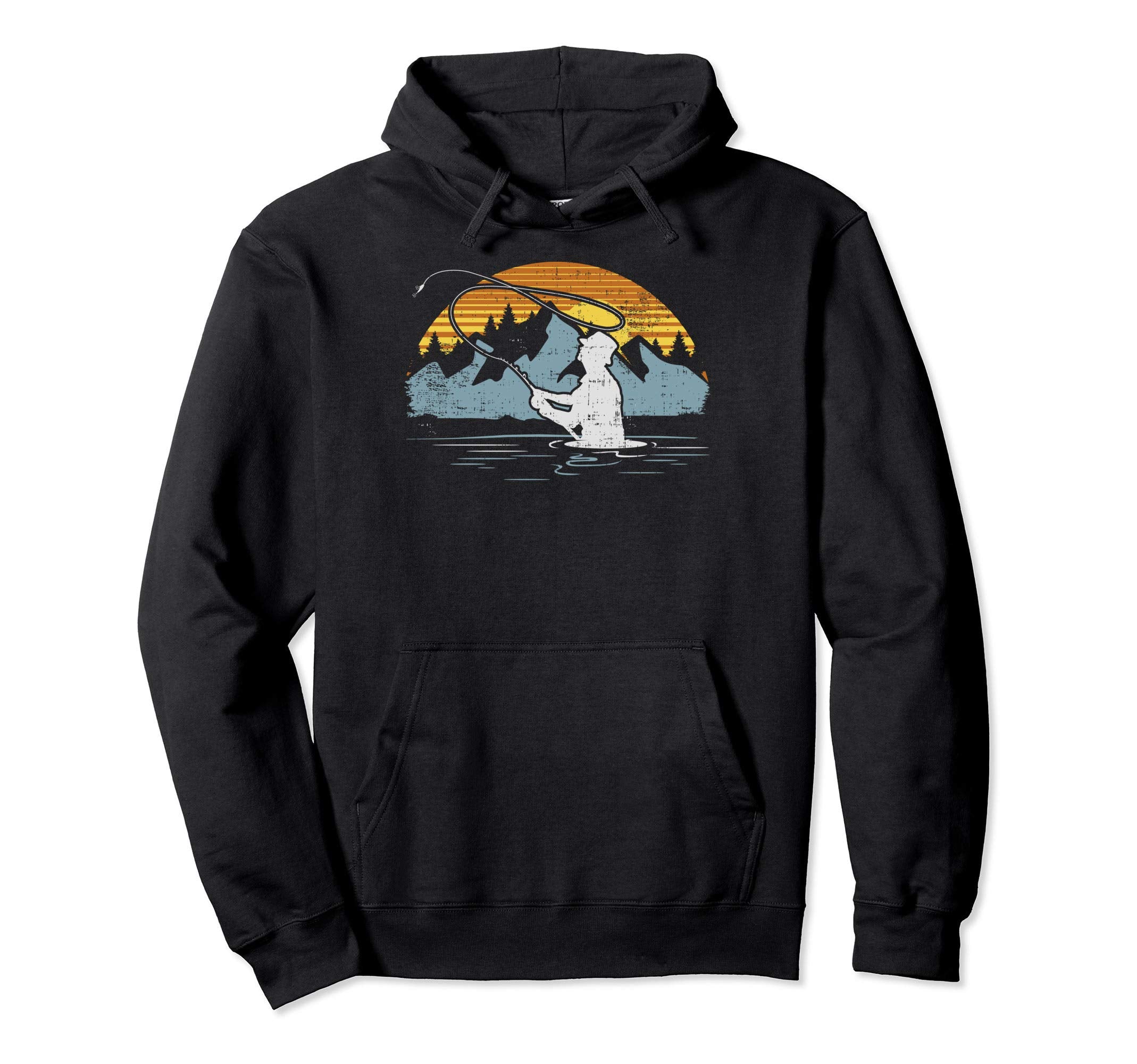 Fly Fishing Sunset Distressed Hoodie - Trendy Graphic for Adults - T-Shirt, Sweatshirt, Hoodie