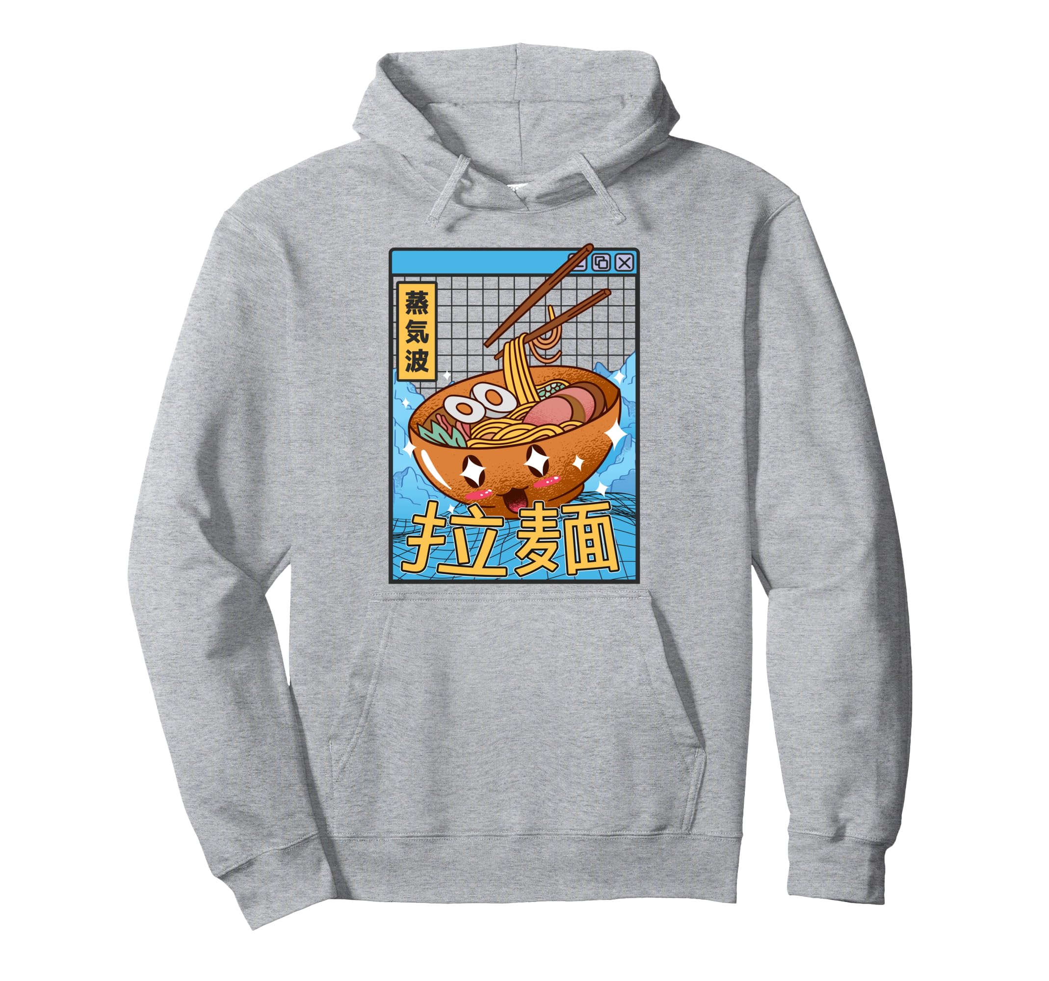 Ramen Noodles Bowl Kawaii Grid Vaporwave Hoodie - Custom Art Print Unisex - T-Shirt, Sweatshirt, Hoodie