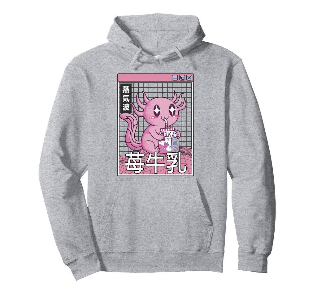 Axolotl Strawberry Milk Kawaii Hoodie - Fun Novelty Design Men Women - T-Shirt, Sweatshirt, Hoodie