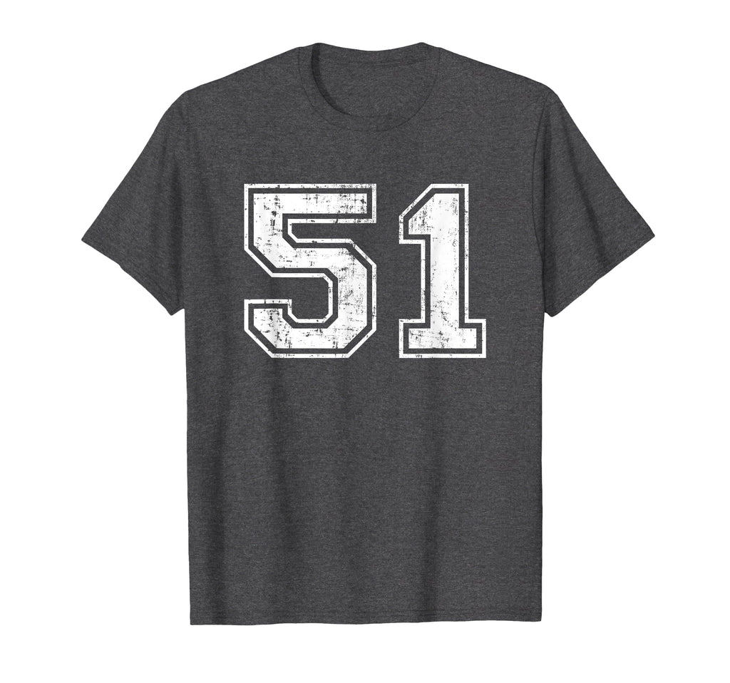 Number 51 Varsity Distressed Sports Team T-Shirt - Custom Art Print Unisex - T-Shirt, Sweatshirt, Hoodie