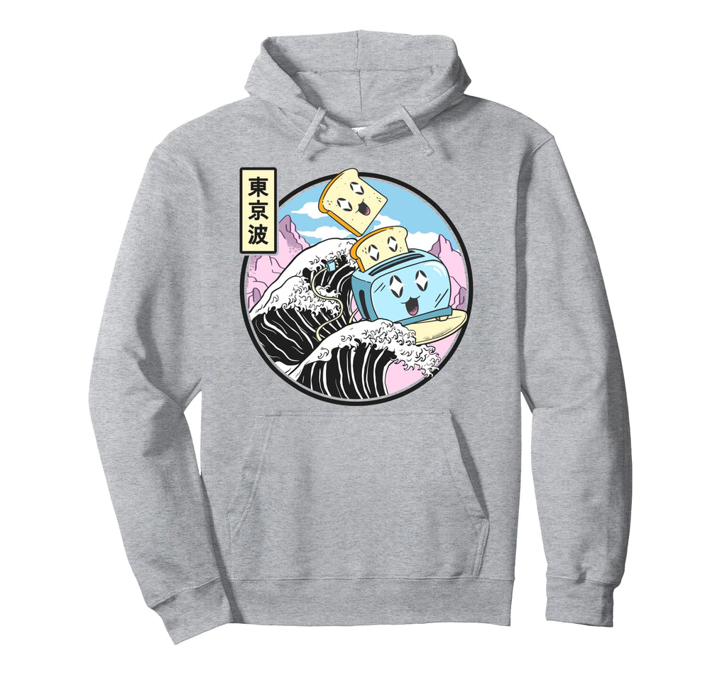 Toaster Surfing Kanagawa Wave Kawaii Hoodie - Graphic Print for Adults - T-Shirt, Sweatshirt, Hoodie