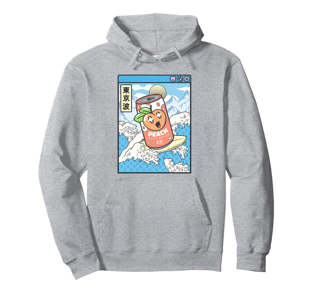 Surfing Peach Soda Japanese Waves Hoodie - Casual Everyday Wear Men Women - T-Shirt, Sweatshirt, Hoodie