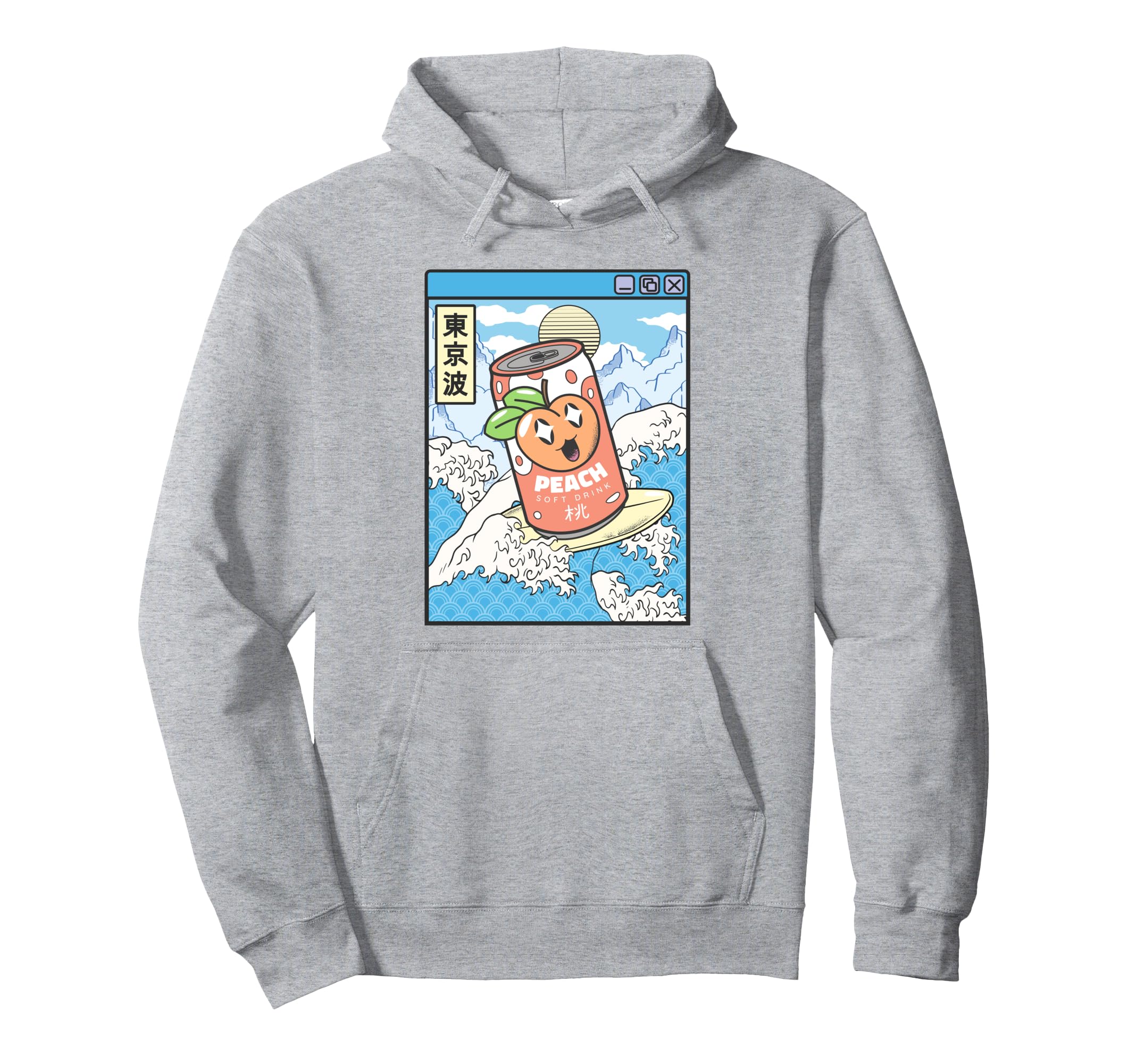 Surfing Peach Soda Japanese Waves Hoodie - Casual Everyday Wear Men Women - T-Shirt, Sweatshirt, Hoodie