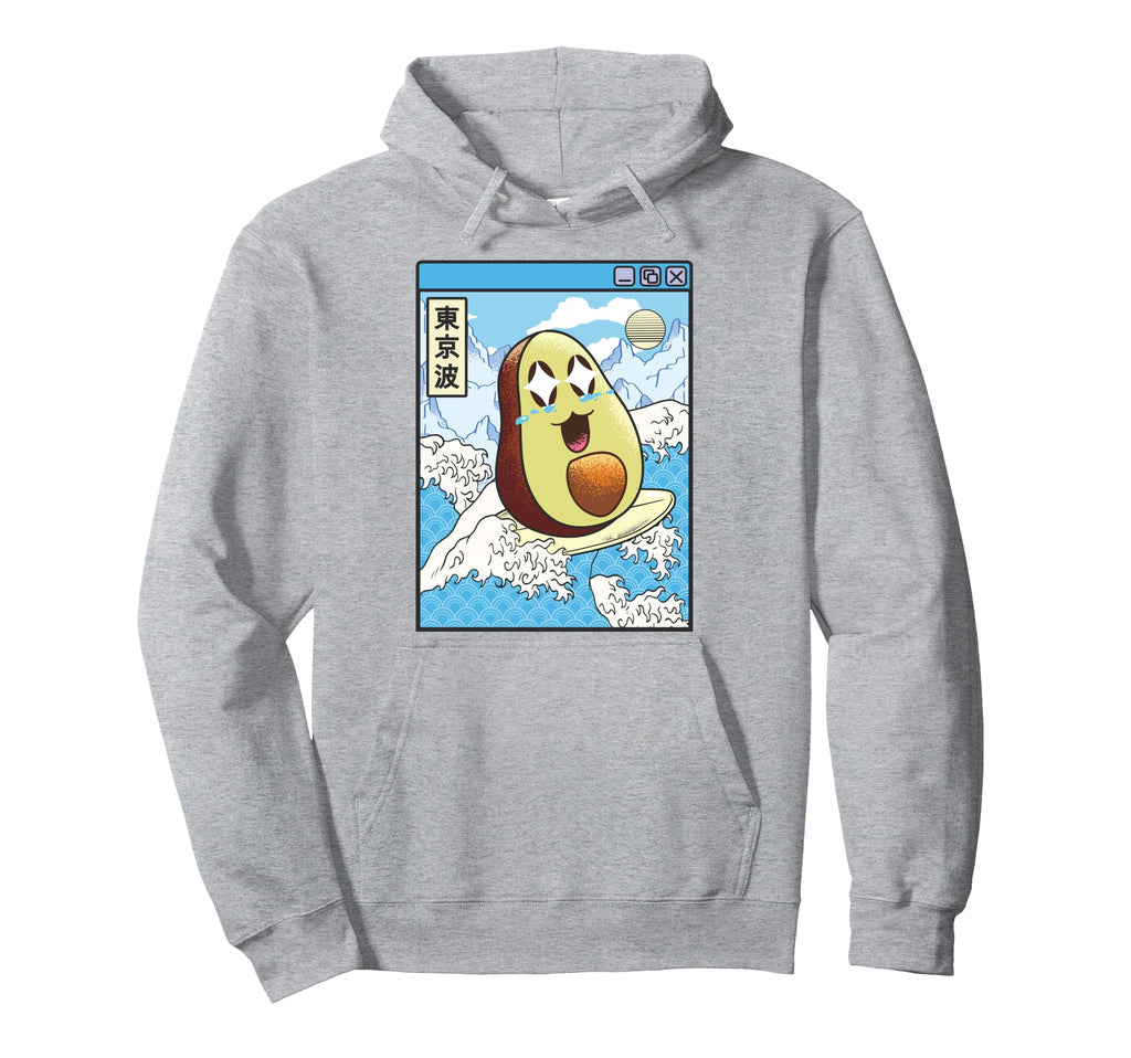 Happy Avocado Surfing Japanes Waves Hoodie - Casual Everyday Wear Unisex - T-Shirt, Sweatshirt, Hoodie