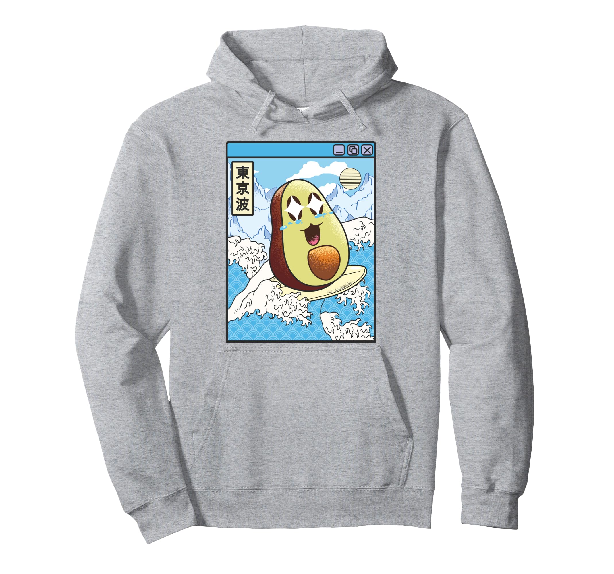 Happy Avocado Surfing Japanes Waves Hoodie - Casual Everyday Wear Unisex - T-Shirt, Sweatshirt, Hoodie