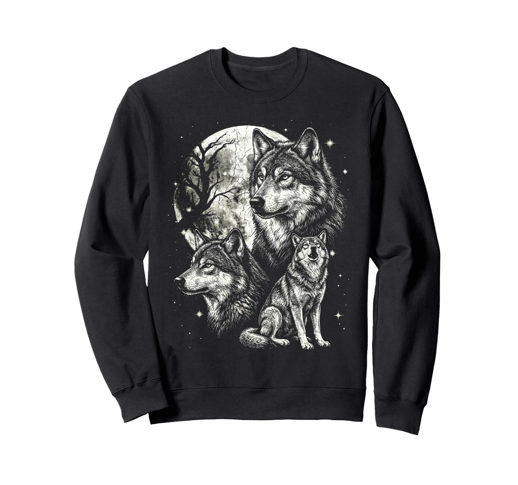 Wolf 90S Aesthetic Y2K Howling Wolf Moon Sweatshirt - Graphic Print Unisex - T-Shirt, Sweatshirt, Hoodie