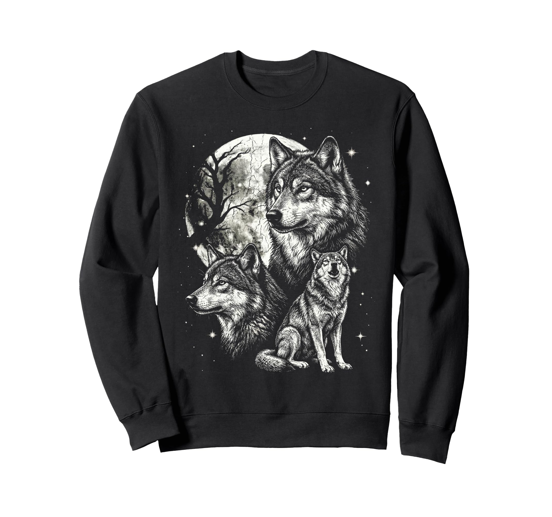 Wolf 90S Aesthetic Y2K Howling Wolf Moon Sweatshirt - Graphic Print Unisex - T-Shirt, Sweatshirt, Hoodie