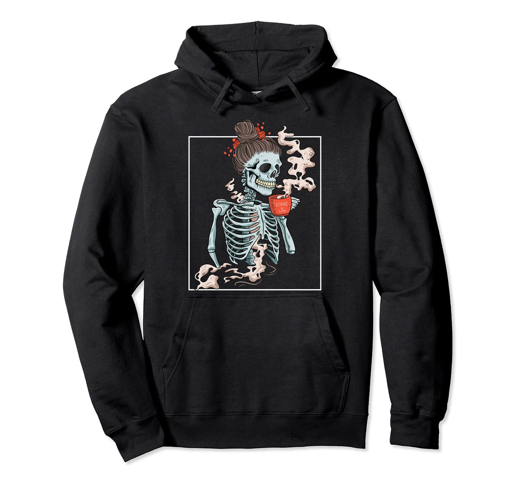 Coffee Skeleton Dead Distressed Drinking Hoodie - Graphic Print for Adults - T-Shirt, Sweatshirt, Hoodie