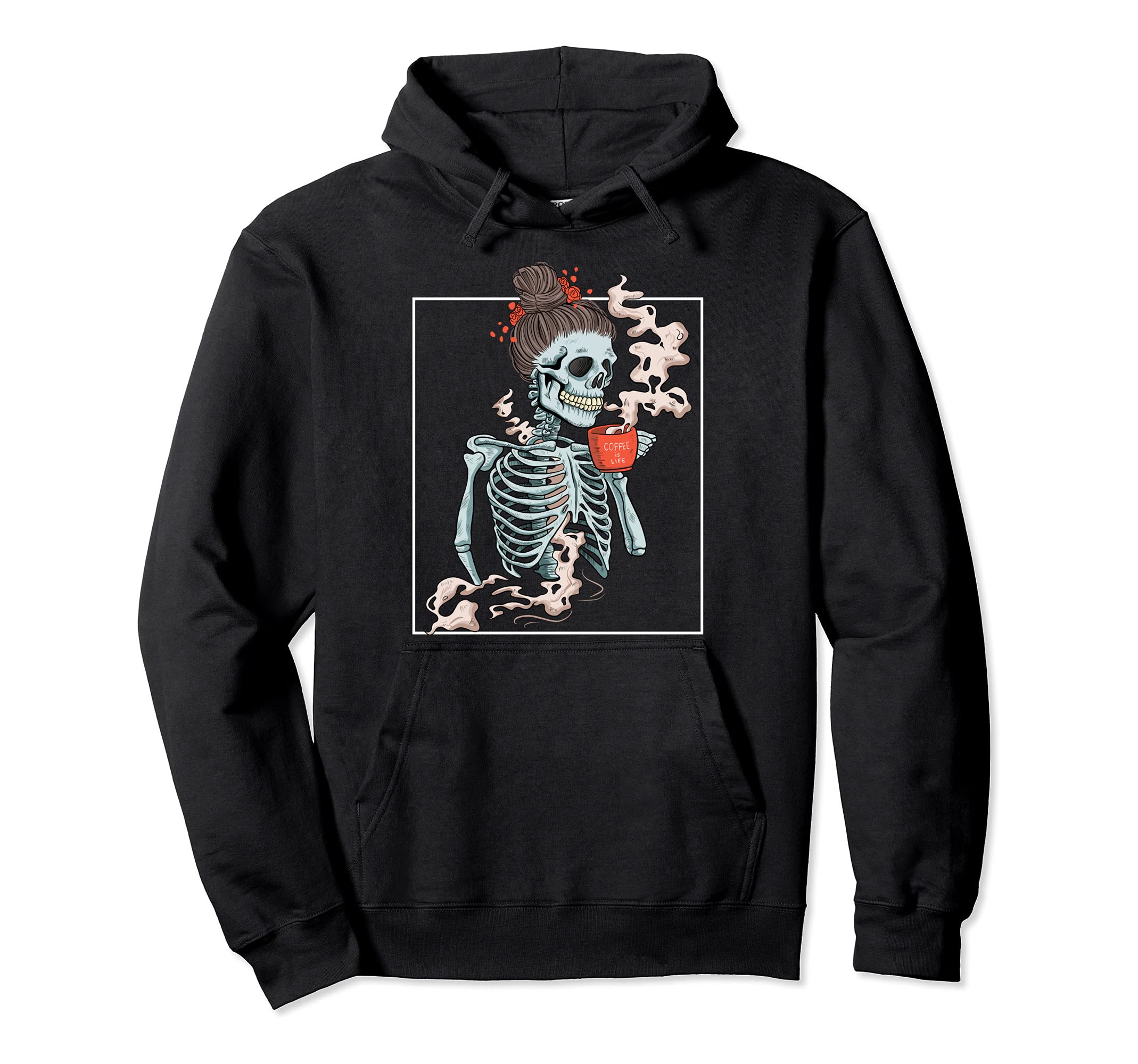 Coffee Skeleton Dead Distressed Drinking Hoodie - Graphic Print for Adults - T-Shirt, Sweatshirt, Hoodie