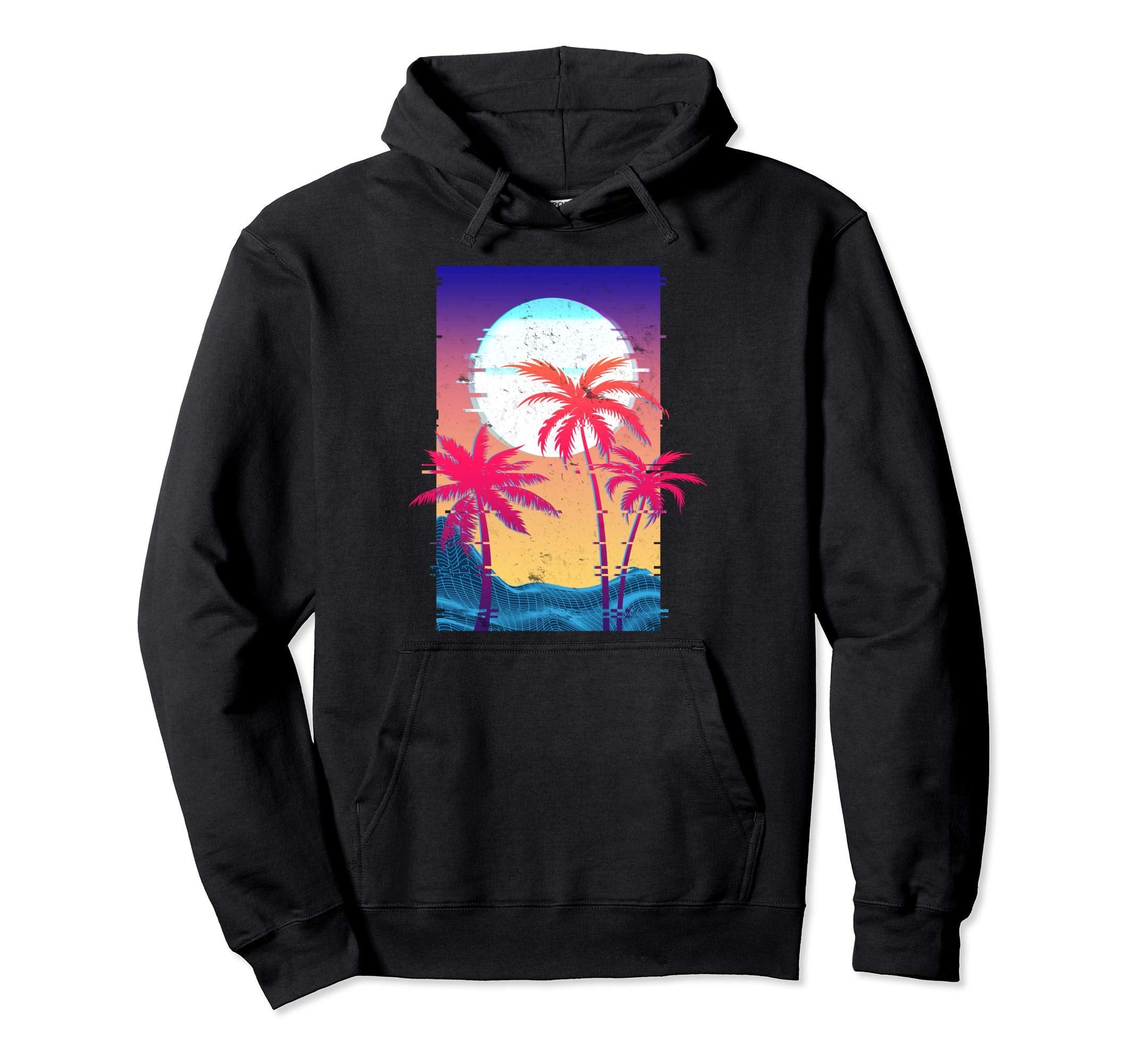 Palm Tree Sunrise Digital Landscape Hoodie - Unique Graphic Men Women - T-Shirt, Sweatshirt, Hoodie