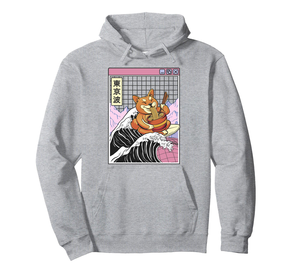 Shiba Inu Eating Ramen Surfing Kanagawa Hoodie - Trendy Graphic Unisex - T-Shirt, Sweatshirt, Hoodie