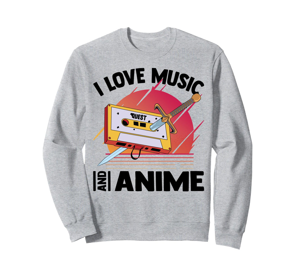 I Love Music And Anime Kawaii Cassette Sweatshirt - Unique Graphic Unisex - T-Shirt, Sweatshirt, Hoodie