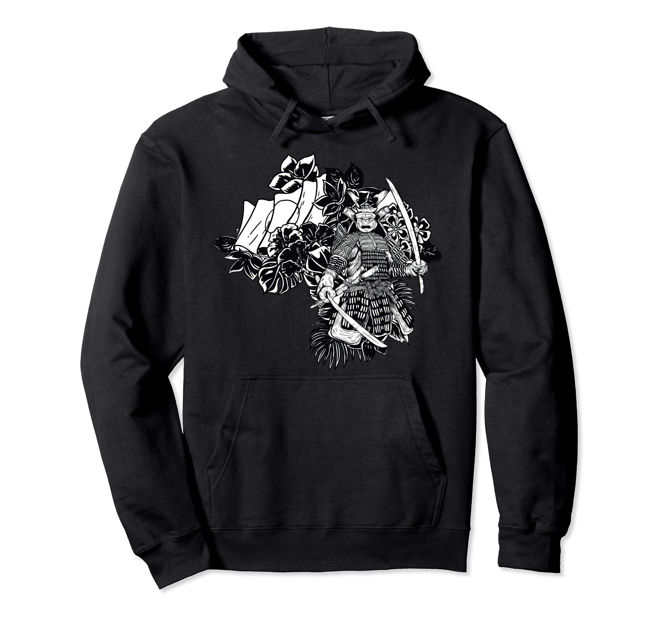 Japanese Samurai Black And White Hoodie - Trendy Graphic Men Women - T-Shirt, Sweatshirt, Hoodie