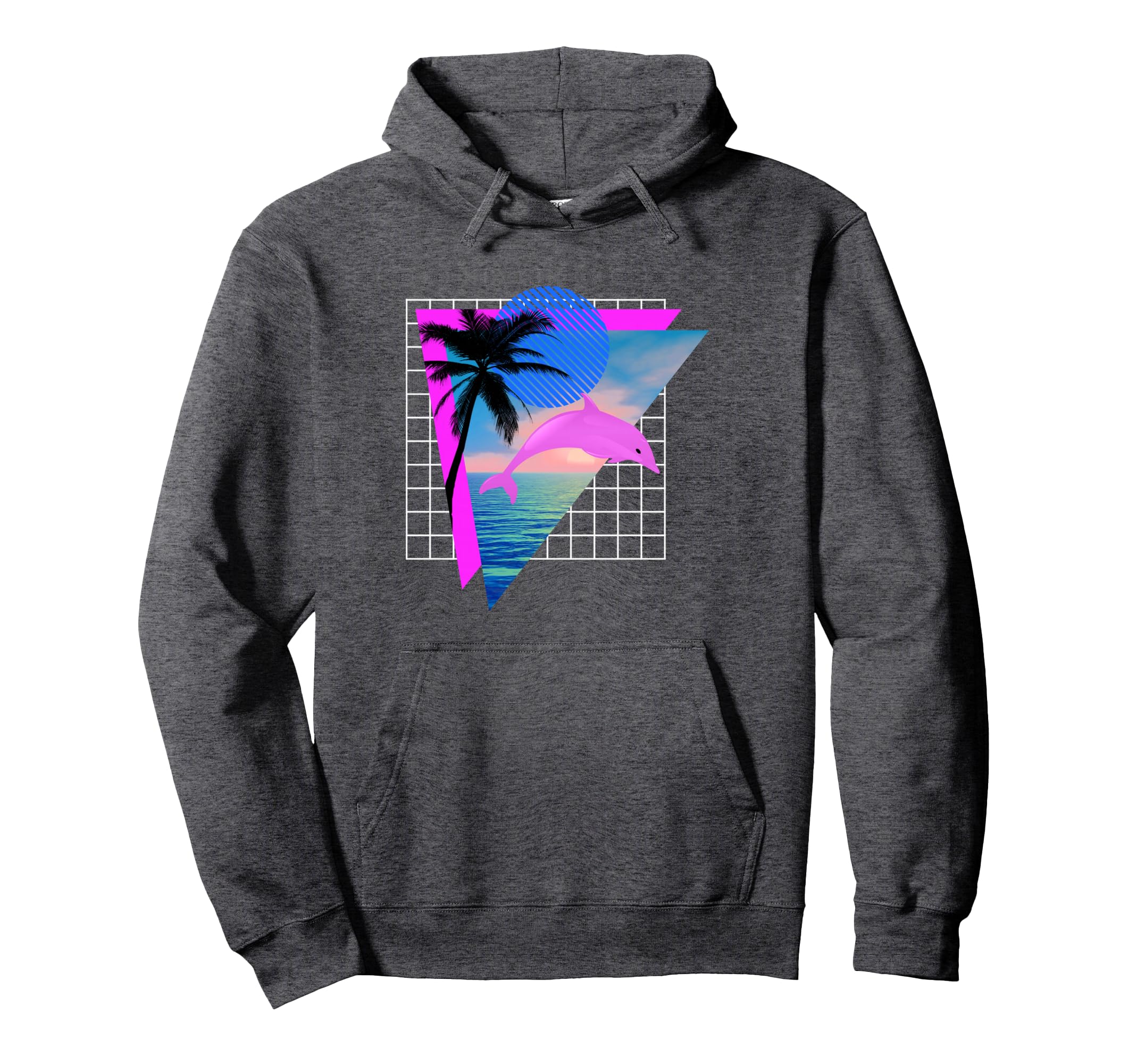 Vaporwave Aesthetic Dolphin Palm Tree Hoodie - Unique Graphic Unisex - T-Shirt, Sweatshirt, Hoodie