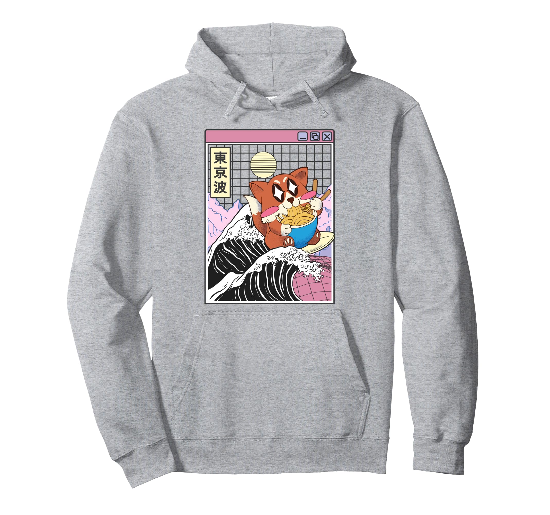 Fox Surfing Kanagawa Wave Kawaii Hoodie - Aesthetic Graphic Men Women - T-Shirt, Sweatshirt, Hoodie