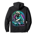 Backprint Synthwave Dogs Pug Music Dj Pug Hoodie - Graphic Print Men Women - T-Shirt, Sweatshirt, Hoodie