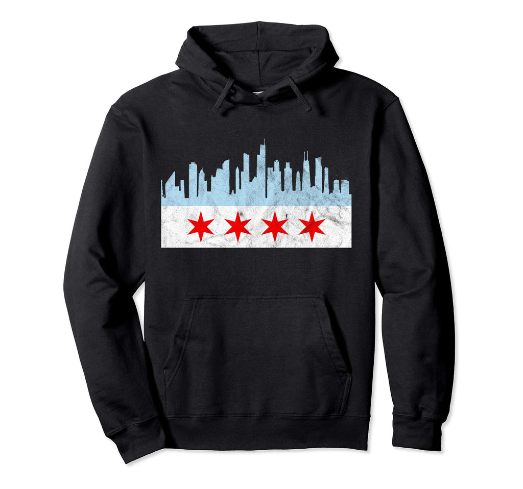 Chicago Flag Distressed Downtown Hoodie - Novelty Apparel Men Women - T-Shirt, Sweatshirt, Hoodie