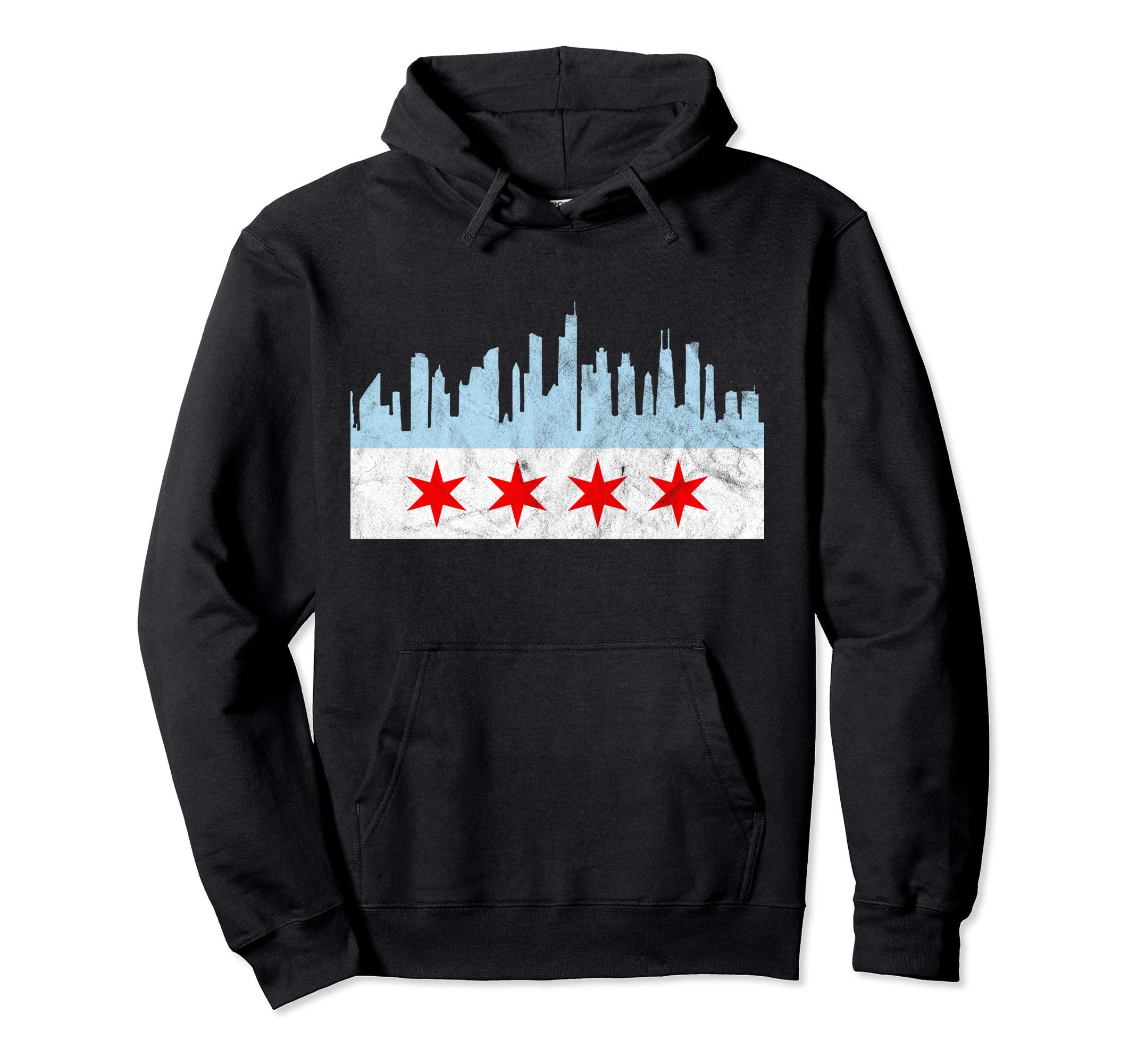 Chicago Flag Distressed Downtown Hoodie - Novelty Apparel Men Women - T-Shirt, Sweatshirt, Hoodie